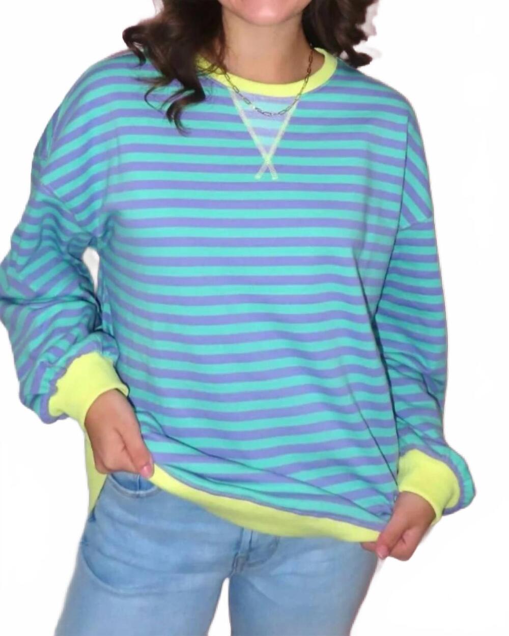 NEW SEWN AND SEEN abby striped sweatshirt in green/lilac